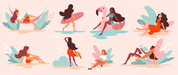 женская на берегу моря концепция - book reading dress women stock illustrations