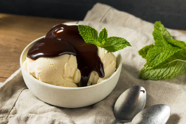 sorvete caseiro de baunilha congelada - ice cream vanilla ice cream bowl white - fotografias e filmes do acervo