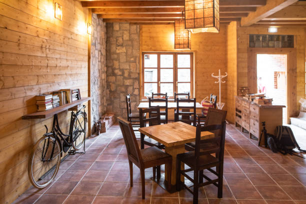istock Interior view of a bar / cafeteria with rustic design and wood elements 1265074522