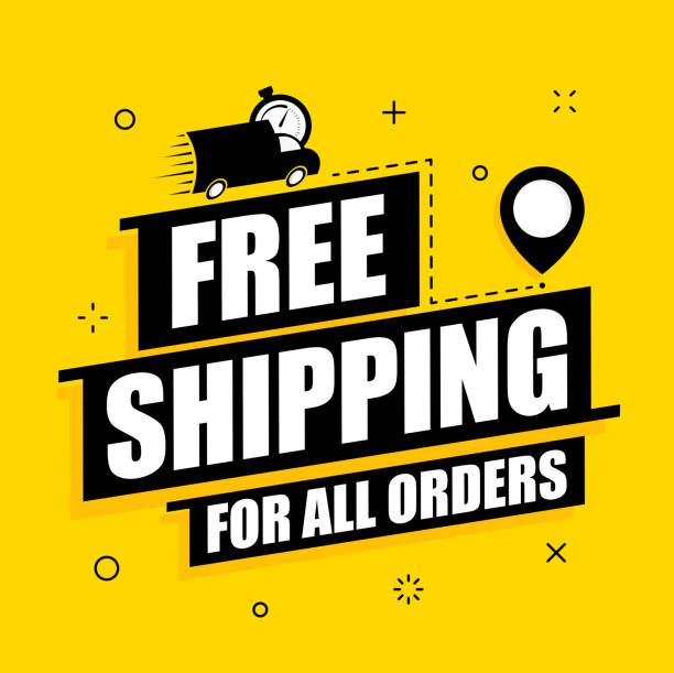 bezpłatna oferta dostawy wysyłki. bezpłatna dostawa wektorowy plakat na żółtym tle. promocja płaska ilustracja. - delivering freedom shipping truck stock illustrations