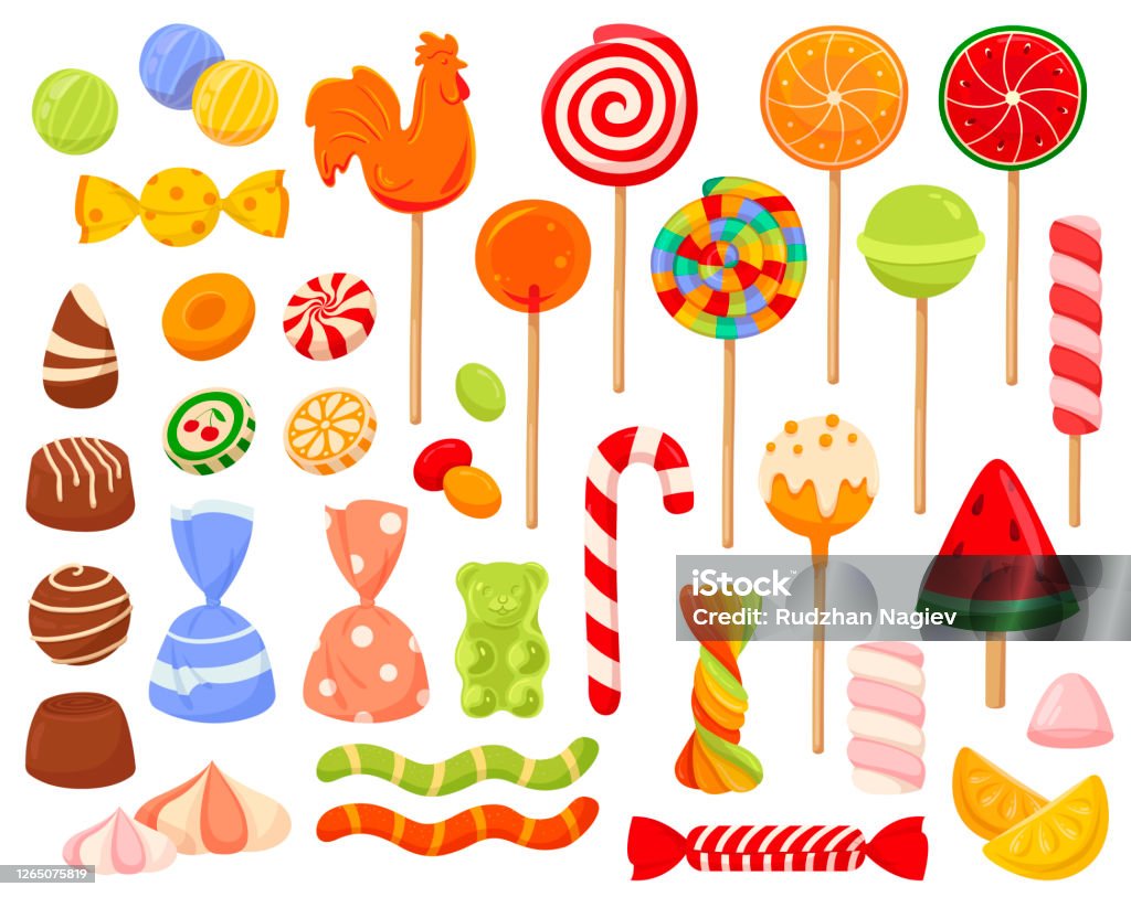 Renkli şeker ve tatlılar simgeleri büyük seti - Royalty-free Şekerleme Vector Art