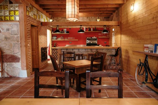 istock Interior view of a bar / cafeteria with rustic design and wood elements 1265077675