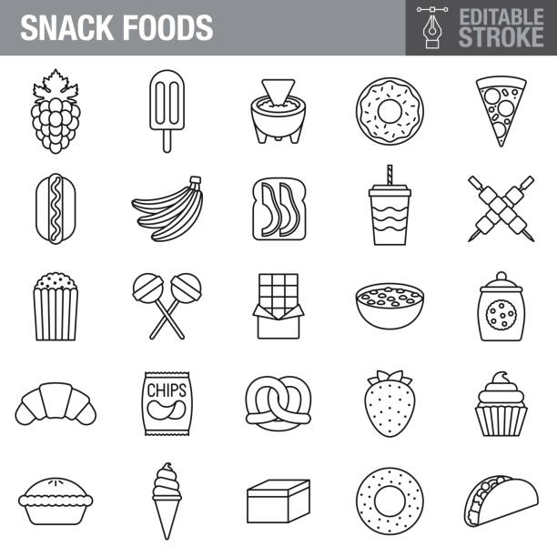 ilustrações, clipart, desenhos animados e ícones de conjunto de ícones de avc de snack foods - unhealthy eating