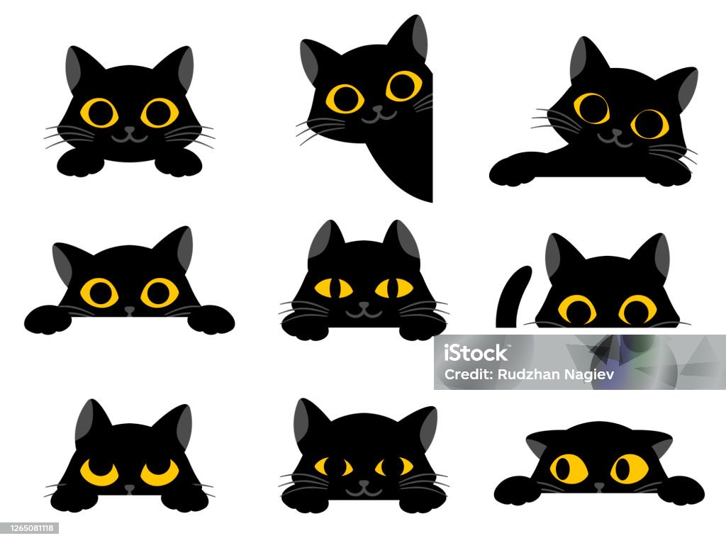 Ilustración de Conjunto De Lindos Gatos De Dibujos Animados Negros Con Ojos  Amarillos y más Vectores Libres de Derechos de Ojo - iStock