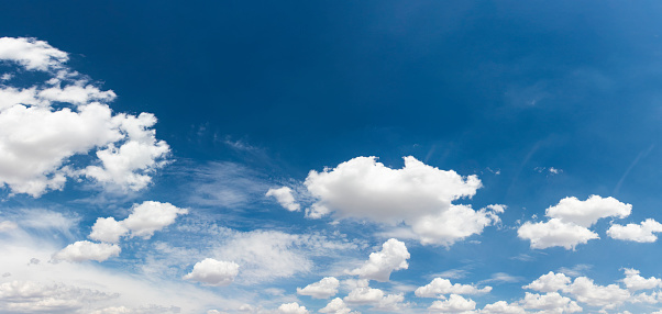 Panoramic blue sky and white clouds - Cumulus Clouds panoramic view