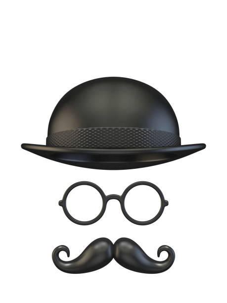 シ�リンダー帽子、眼鏡、口ひげ3d - stovepipe hat ストックフォトと画像