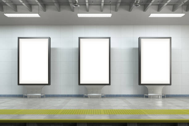 Billboard stands mock up on the underground subway station.
