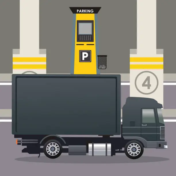 Vector illustration of black truck car vehicle in the parking zone