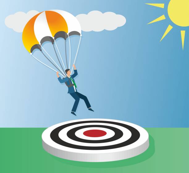 istock Jump to reach success. Brave man jumping to biggest target, goal.Vector illustration. 1265097134