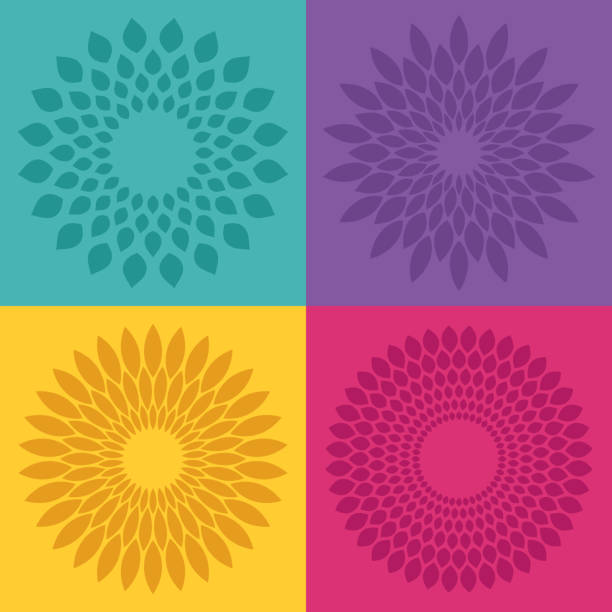 ilustraciones, imágenes clip art, dibujos animados e iconos de stock de patrones radiales flower bloom - flowerseeds