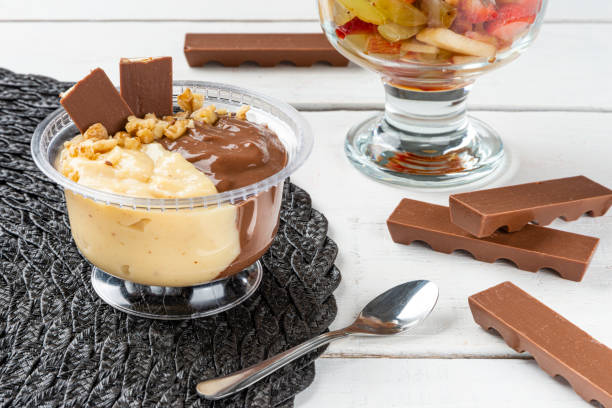 istock Chocolate mousse and cream in a disposable pot for delivery 1265097853