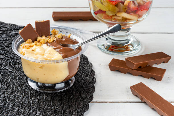istock Chocolate mousse and cream in a disposable pot for delivery 1265098424