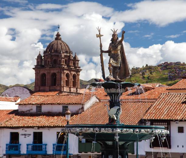 istock Inca Pachacutec on fountain and catholic church 1265101357