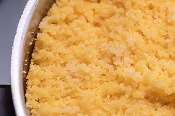 Brazilian food. Couscous - cuscuz ou cuscus - is a typical Brazilian dish based on corn. It is widely consumed in northeastern Brazil.
