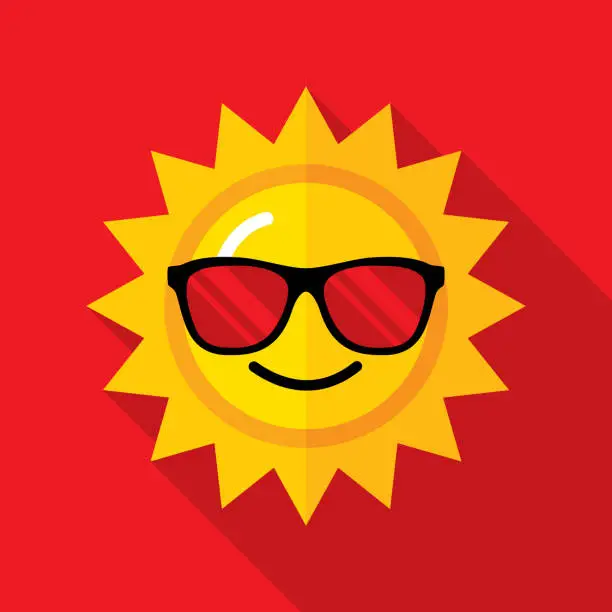 Vector illustration of Sunglasses Sun Icon Flat
