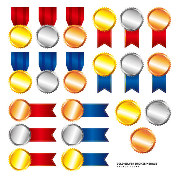 illustrations, cliparts, dessins animés et icônes de médailles d’argent d’or icônes vectorielles - ranking blue beginnings number