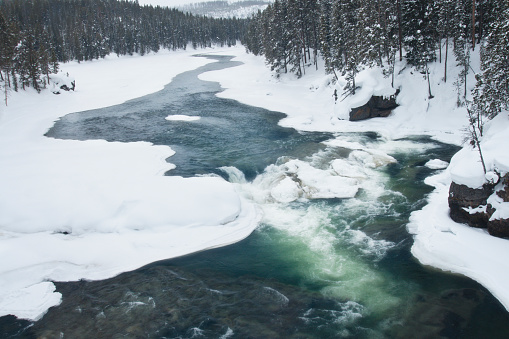 Scenic river during winter; Yellowstone National Park; WY; USA