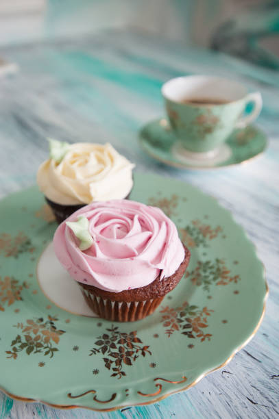 istock Pink and White Cupcakes, Flower-shaped icing 1265117809