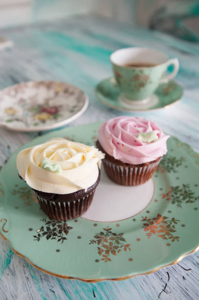 istock Pink and White Cupcakes, Flower-shaped icing 1265117852