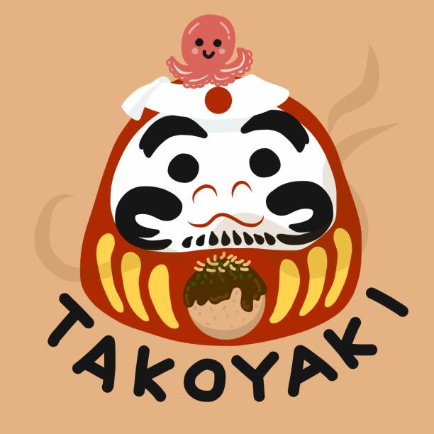 Daruma Tokoyaki (Japanese street food) cartoon vector illustration Daruma Tokoyaki (Japanese street food) cartoon vector illustration takoyaki stock illustrations