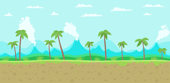 Jungle Game Background Parallax Ready Layers Seamless Pattern Tileable  Landscape With A Palm Trees Tropics And Volcano Unending Vector Flat  Illustration Horizontal Banner Stock Illustration - Download Image Now -  iStock