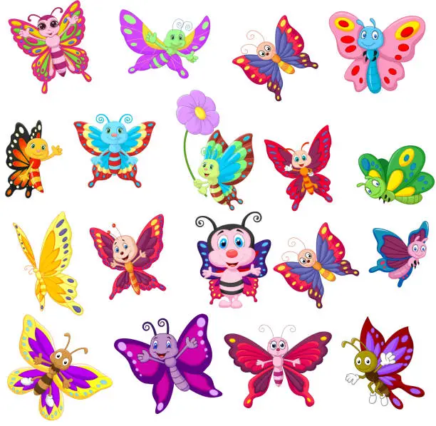 Vector illustration of Cartoon collection of butterfly on white background