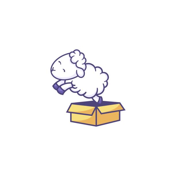 illustrations, cliparts, dessins animés et icônes de vector illustration gift box style mascotte simple. - bighorn sheep ram sheep horned