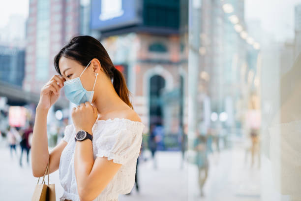 istock Young asian woman wearing protective face mask 1265134848