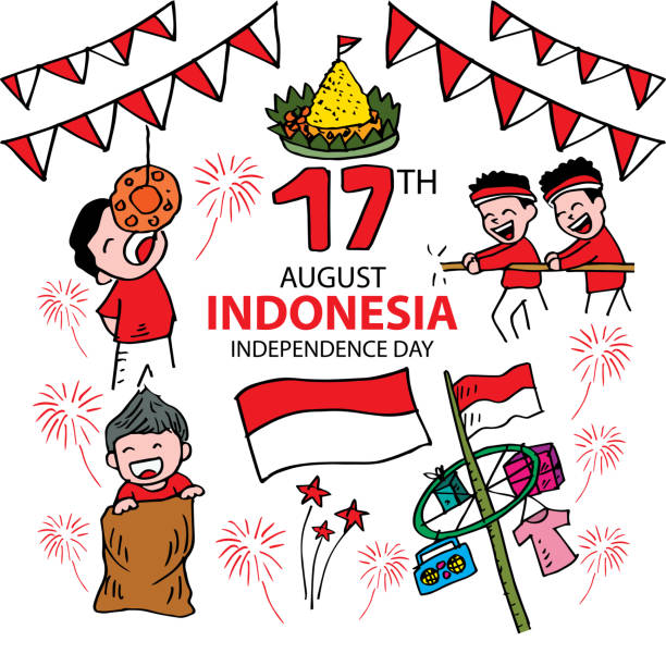 Cartoon Indonesia traditional games during independence day. 17 August. Cartoon Indonesia traditional games during independence day. 17 August. eating child cracker asia stock illustrations