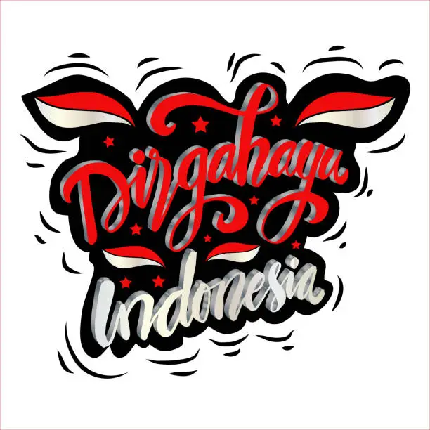 Vector illustration of Dirgahayu Republik Indonesia Long Live Indonesia hand lettering. Indonesian Independence Day concept.