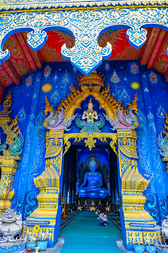 Main entrance to the assembly hall at Wat Rong Sua Ten (aka The Blue Temple), Chiang Rai, Thailand