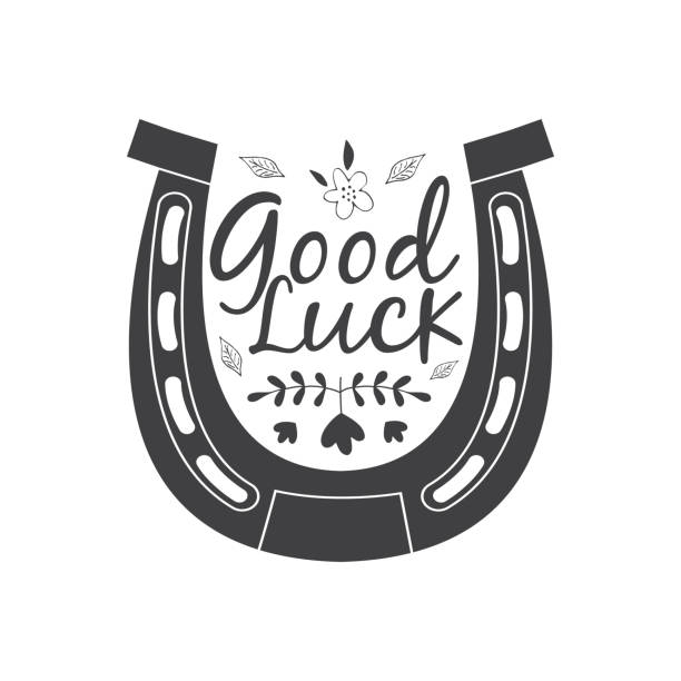 ilustrações de stock, clip art, desenhos animados e ícones de good luck wish phrase in horseshoe cartoon vector illustration isolated. - horseshoe good luck charm cut out luck