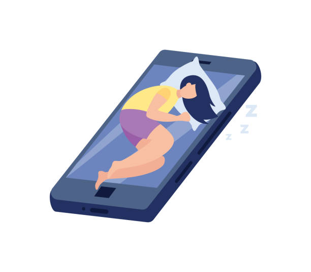 istock Girl on screen in concept of phone addiction, flat vector illustration isolated. 1265144243
