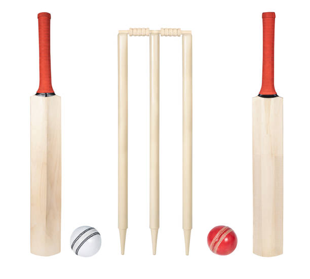 cricket bat, stumps, bails, red ball and white ball isolated on white background, wooden cricket bat all angles studio shot cutout cricket bat, stumps, bails, red ball and white ball isolated on white background, wooden cricket bat all angles studio shot cutout cricket bat stock pictures, royalty-free photos & images