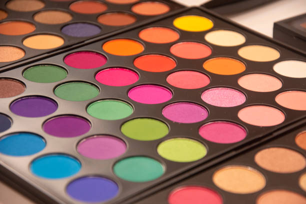 Close up on assorted make up colors kit.