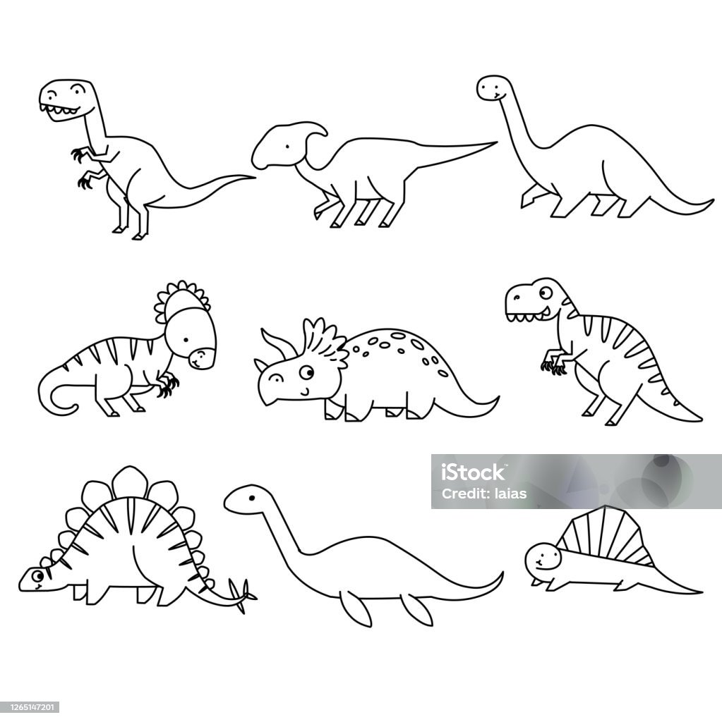 Ilustración de Conjunto De Dinosaurios De Dibujos Animados Lindo Dino  Ilustración Vectorial En Blanco Y Negro Para Colorear Libros y más Vectores  Libres de Derechos de Garabato - iStock
