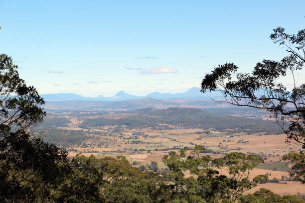 Looking from Witches Falls track on Tamborine Mountain, south-west towards Mt Lindesay, Mt Ernest and Mt Barney. Queensland, Australia.
