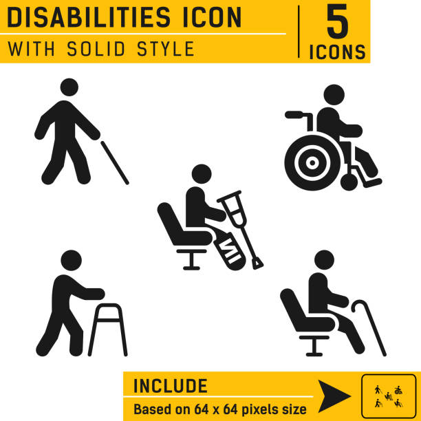 ilustrações de stock, clip art, desenhos animados e ícones de people disabilities vector icon. people disabilities vector icon with solid style. vector icon for web and other. easy to change color and size. icon neatly designed on pixel perfect 64x64 size grid - physical impairment wheelchair disabled accessibility