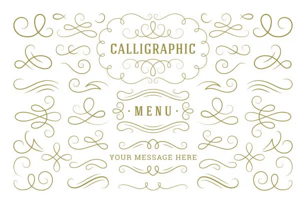 Vector illustration of Calligraphic design elements vintage ornaments swirls and scrolls ornate decorations vector design elements