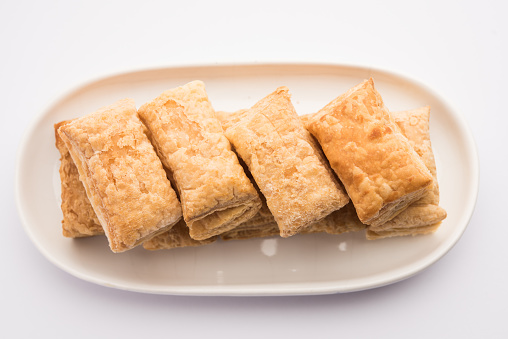 kharee or Khari Puff biscuit or crispy pastry is an Indian tea time snack