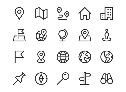 Location line icon. Minimal vector illustration with simple outline icons as map, pin, travel, gps, marker, globe, earth, destination and other business pictogram. Editable Stroke. Pixel Perfect.