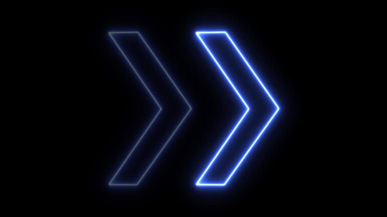 4k neon blue light arrow direction on black blackgroud