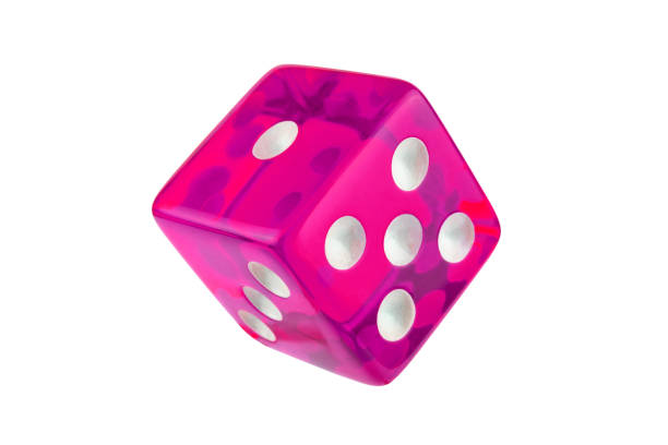 istock Pink glass dice closeup isolated on white without shadow. 1265159208