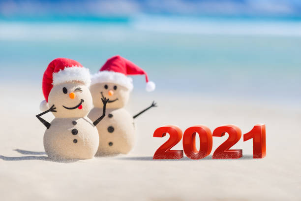 istock Sandy Christmas Snowmen are celebrating Christmas 1265161569