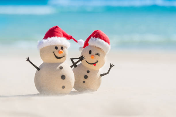 istock Sandy Christmas Snowmen are celebrating Christmas 1265161589