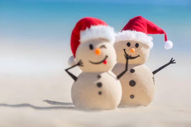 istock Sandy Christmas Snowmen are celebrating Christmas 1265161602