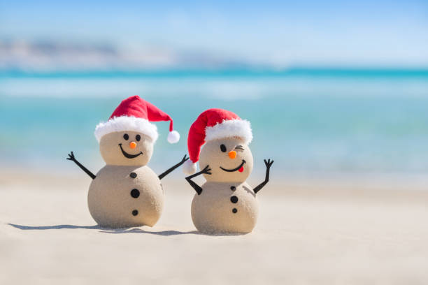 istock Sandy Christmas Snowmen are celebrating Christmas 1265161603