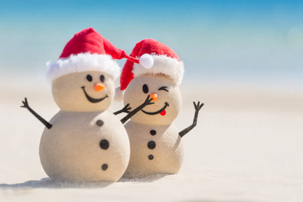 istock Sandy Christmas Snowmen are celebrating Christmas 1265161696