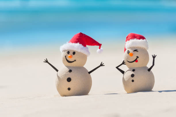istock Sandy Christmas Snowmen are celebrating Christmas 1265161697