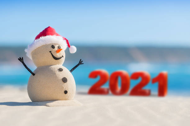 istock Sandy Christmas Snowman is celebrating Christmas 1265161801